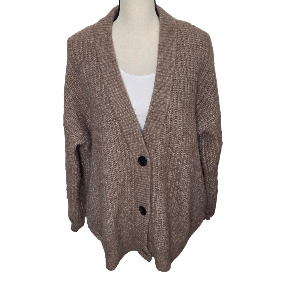 Universal Thread Womens Oversized Ribbed Cardigan Sweater Taupe Marl Medium - Picture 2 of 10